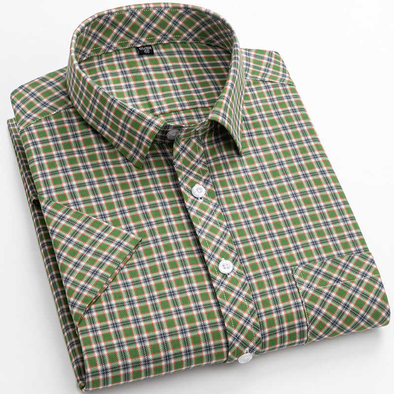 Men's Short-Sleeve Shirt with Check Pattern and Button Placket – Cotton Blend
