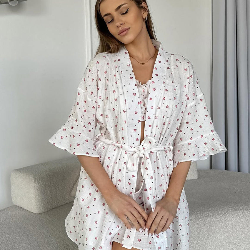 Damen-Ganzjahres-Pyjama-Set, Bestehend Aus Langärmeligem Tube-Top Und Shorts