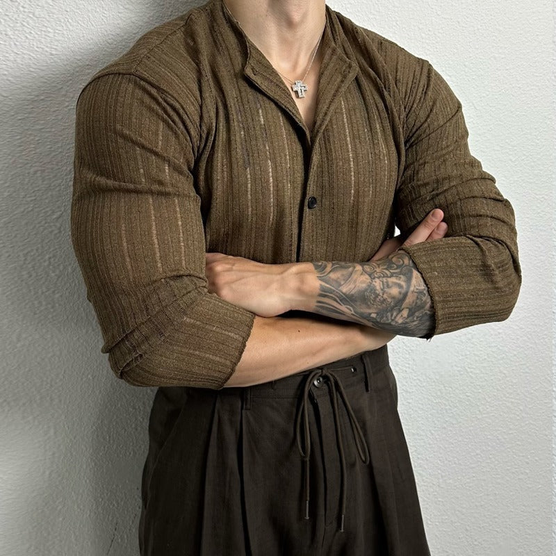 Men's long-sleeve shirt with openwork knit design