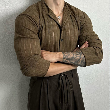 Men's long-sleeve shirt with openwork knit design