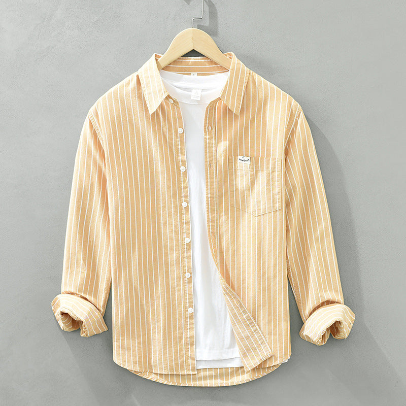 Men's Oxford Shirt Striped Long Sleeve Button Placket Classic Collar – Cotton Blend