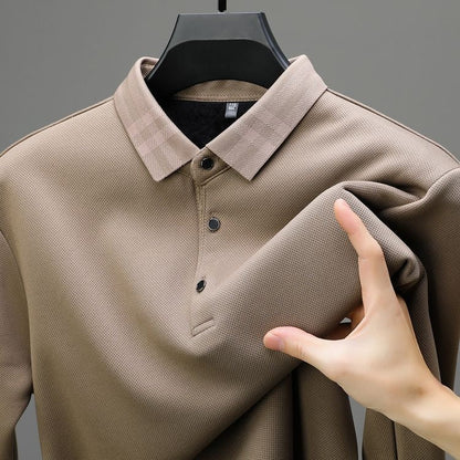 Herren Winter T-Shirt mit Fleecefutter, Reverskragen, locker geschnitten und mit langen Ärmeln