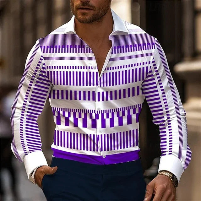 Herren Langarmhemd Digitaldruck Blumenmuster Gerader Schnitt – Baumwoll-Mischung