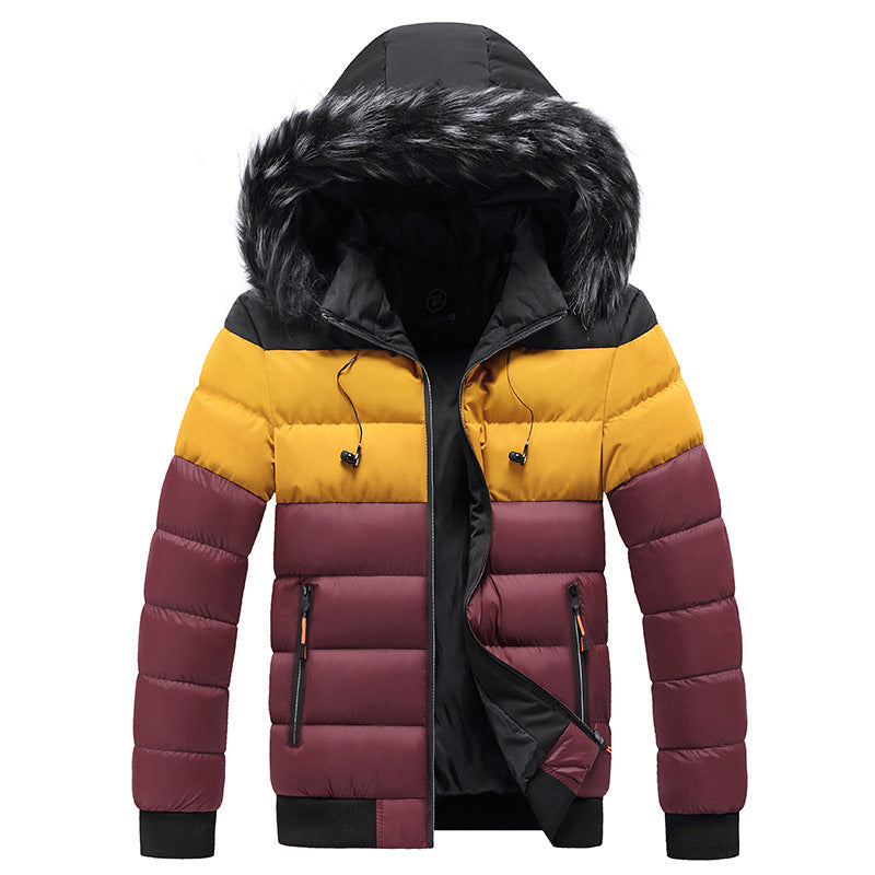 Herren Winter Steppjacke mit Kapuze und Reißverschluss, Verstärkte Ausführung