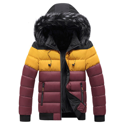 Herren Winter Steppjacke mit Kapuze und Reißverschluss, Verstärkte Ausführung