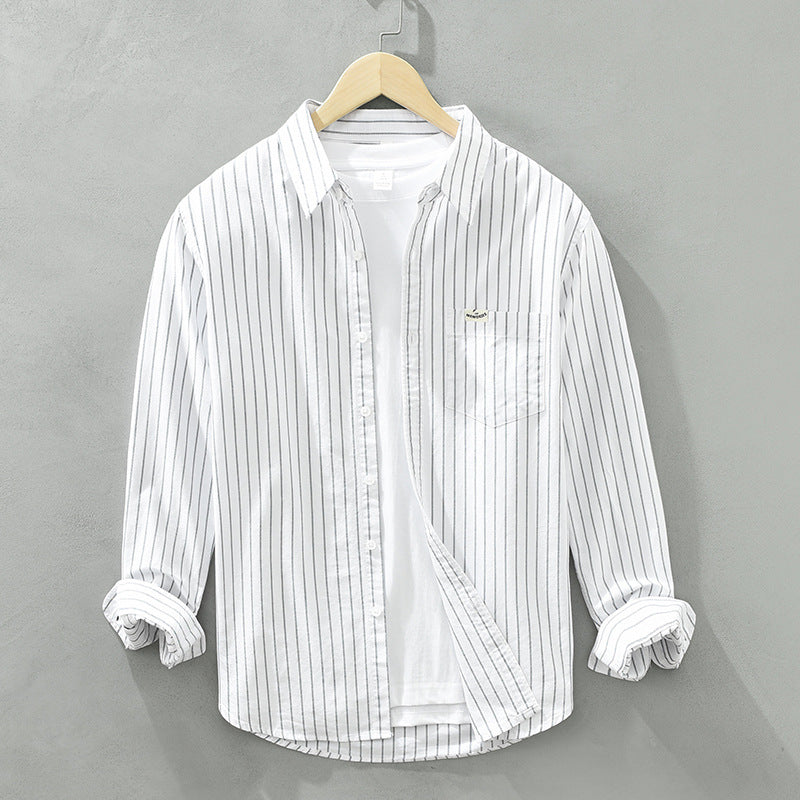 Men's Oxford Shirt Striped Long Sleeve Button Placket Classic Collar – Cotton Blend