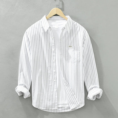 Men's Oxford Shirt Striped Long Sleeve Button Placket Classic Collar – Cotton Blend