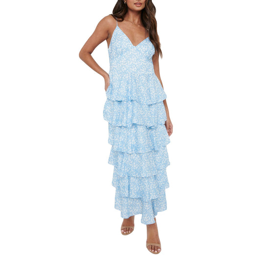 Damen Maxikleid mit Blattmuster – Spaghettiträger Ärmelloses Design