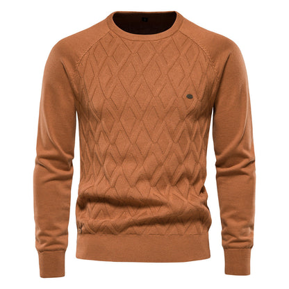 Men's Pullover Crew Neck Solid Color Long Sleeve Straight Cut – Cotton Blend