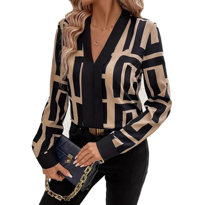 Women's Short-Sleeve Shirt with Slim Fit and Geometric Pattern