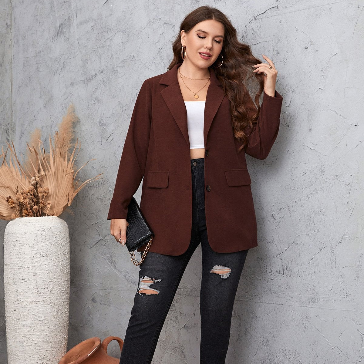 Damen Übergrößen-Einreiher-Blazer mit Klassischen Ärmeln