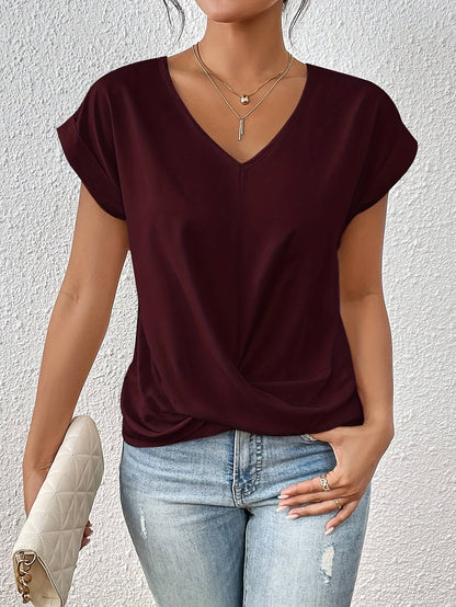 Damen T-Shirt Mit V-Ausschnitt Und Kurzen Ärmeln In Leichter Passform