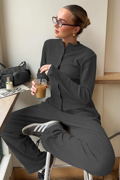 Damen-Cardigan mit passender Rippstrickhose als zweiteiliges Set