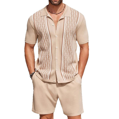Herren-Zweiteiler-Set: Kurzarmhemd Und Shorts Mit Print, Lockere Passform