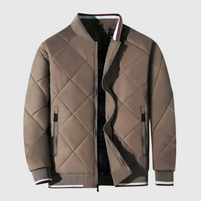 Herren Winter Steppjacke Stehkragen Einfarbig Reißverschluss – Daunen-Mischung