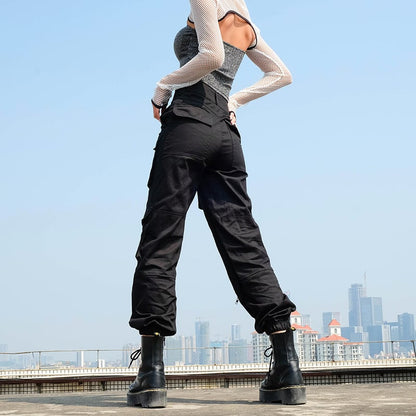 Women's work pants with high waist, multiple pockets, and ankle cuffs