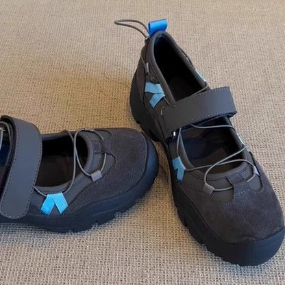 Damen Mary Jane Schuhe Mit Klettverschluss, Dicker Sohle Und Runder Zehenpartie