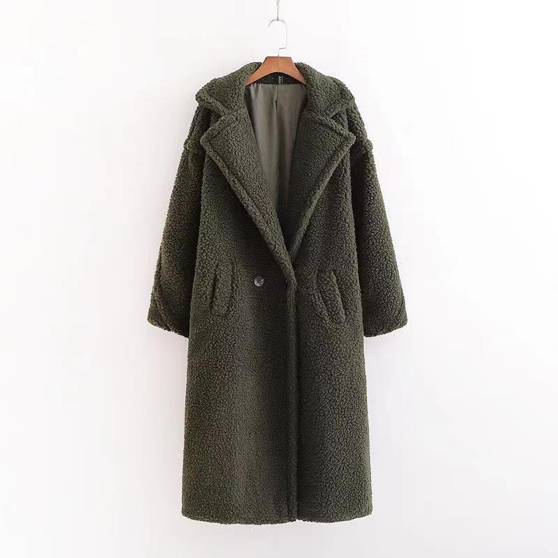 Damen Wintermantel lang mit Teddy-Struktur und verstärktem Design