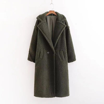 Damen Wintermantel lang mit Teddy-Struktur und verstärktem Design