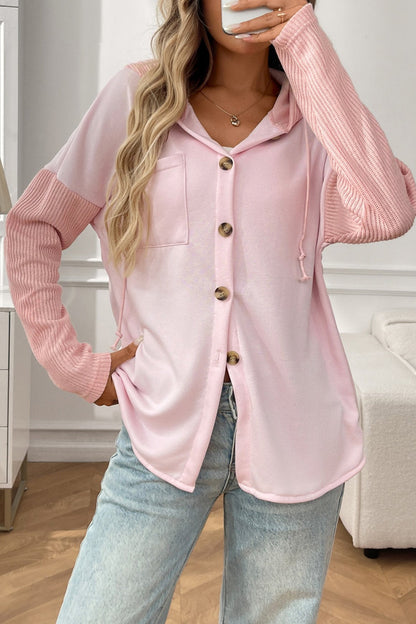 Rückansicht des Damen-Longline-Hoodies mit gerippten Ärmeln