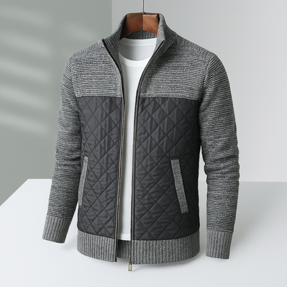 Men's Quilted Jacket with Knitted Sleeves and Tailored Fit