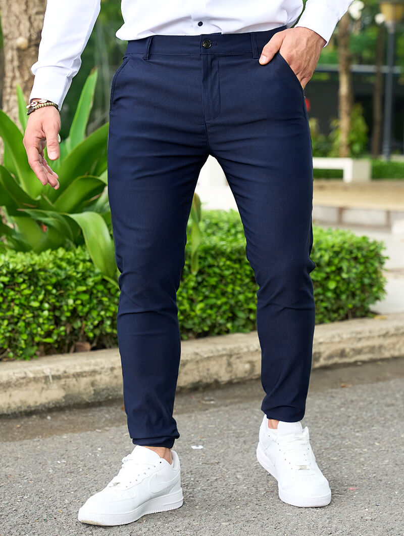 Men's Stretch Trousers in Slim Fit with Four-Way Stretch, Blue