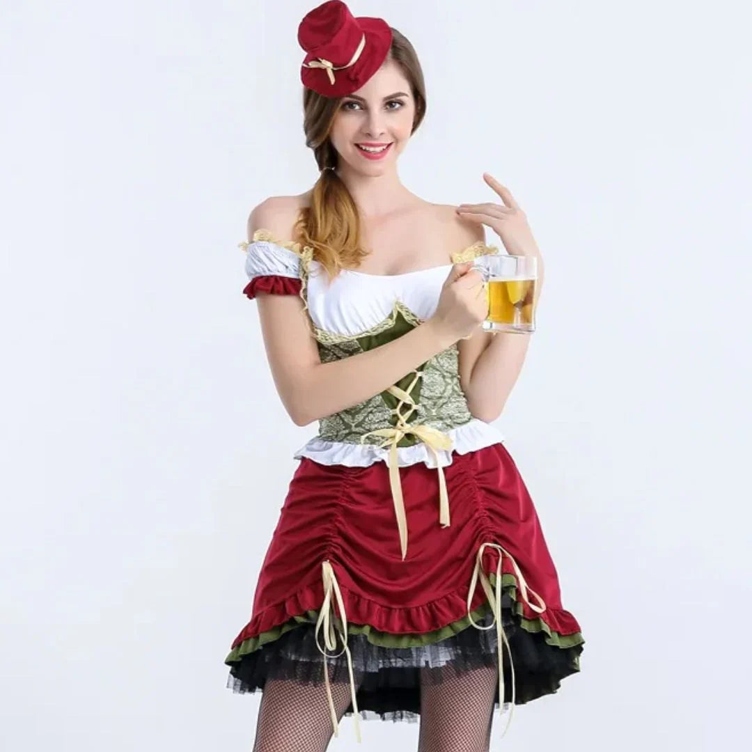 Damen-Dirndl-Kleid mit passender Schürze in voller Ansicht