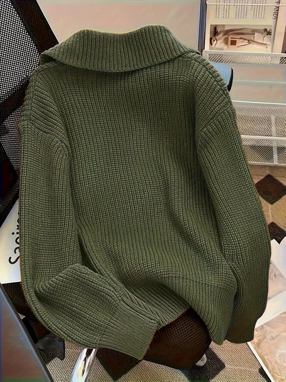 Damen-Strickjacke für den Herbst mit großen Revers und lockerem Schnitt