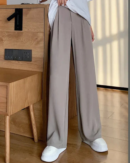 Damen-Hose mit weitem Bein, hoher Taille und geradem Fall
