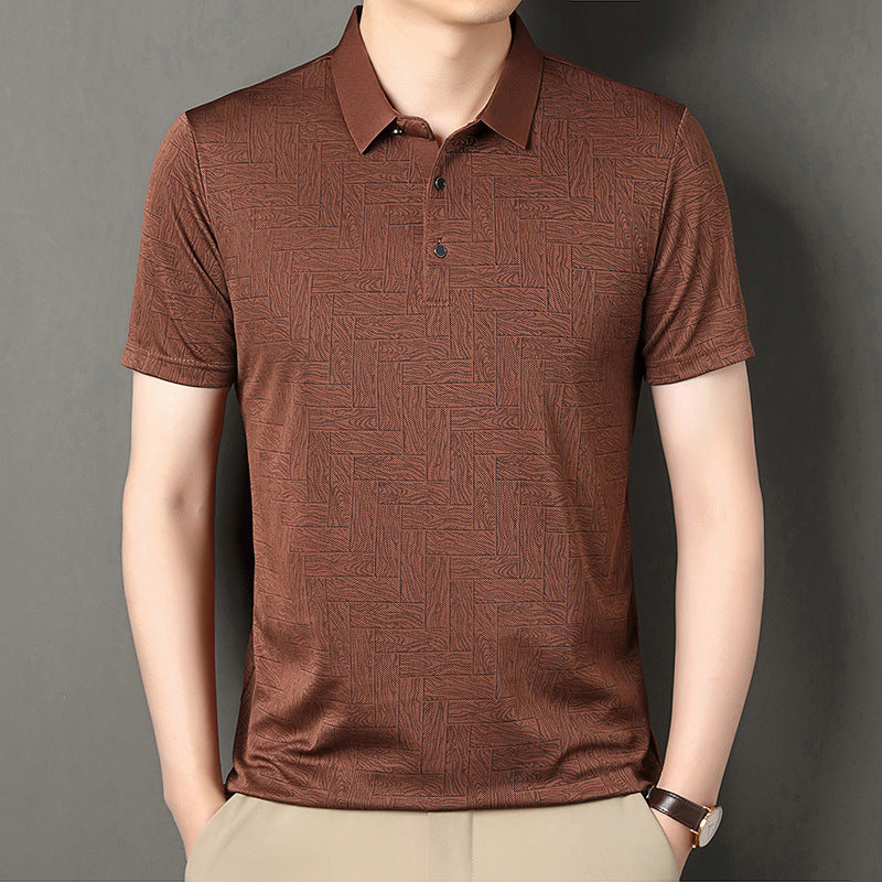 Herren Sommerhemd Aus Eisseide, Kurzarm, Asymmetrisch Bedruckt, Leichter Pullover, Leichter Pullover
