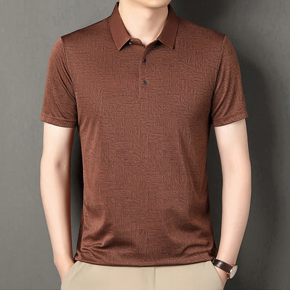 Herren Sommerhemd Aus Eisseide, Kurzarm, Asymmetrisch Bedruckt, Leichter Pullover, Leichter Pullover