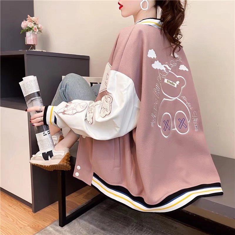 Damen-Baseballjacke mit Cartoon-Print und langen Ärmeln