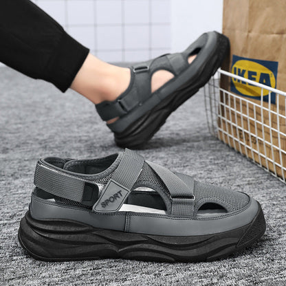 Herren-Sommersandalen Mit Geschlossener Zehenpartie, Mesh-Futter, Klettverschluss Und Sohle Zur Erhöhung Der Körpergröße