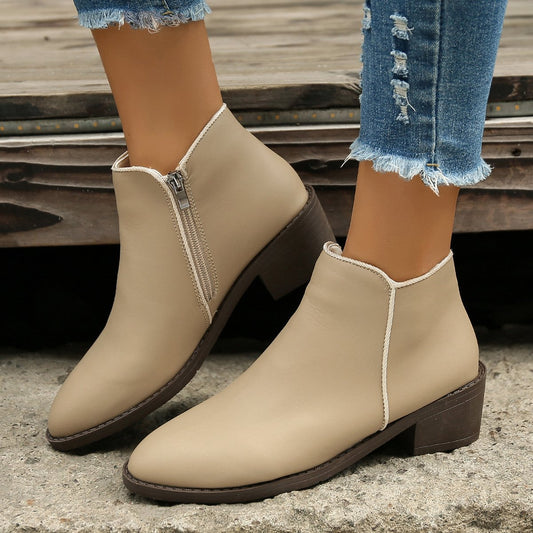 Damen Stiefeletten mit seitlichem Reißverschluss und Blockabsatz