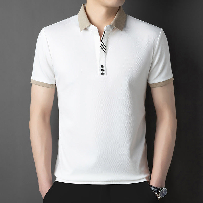 Herren Sommer T-Shirt, Einfarbig, Mit Reverskragen, Kurzen Ärmeln, Asymmetrischem Schnitt, Atmungsaktiv Und Leicht