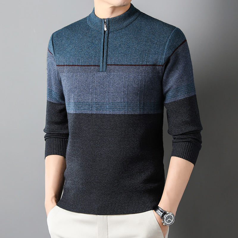 Men's sweater with zipper collar and long sleeves