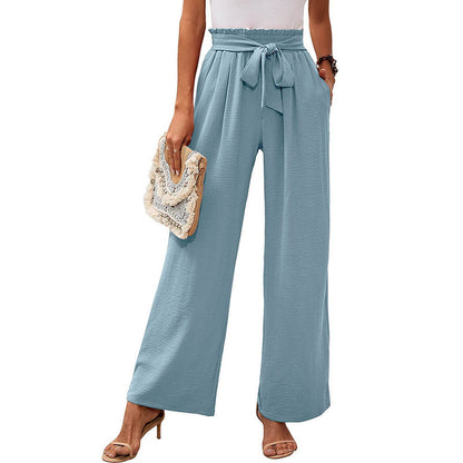 Damen-Hose mit hohem Bund, geknotetem Bund und weitem Bein – Klassischer Stil