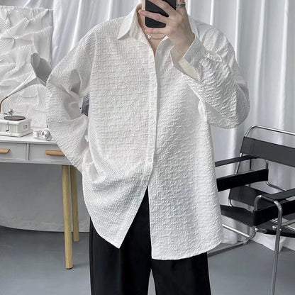 Herren Frühling Herbst Geprägtes Einfarbiges Jacquard-Strickjackenhemd Mit Langen Ärmeln Und Lockerer Passform