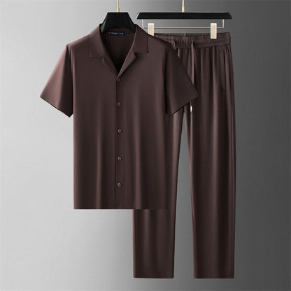 Herren Sommer-Set Aus Eisseide: Zweiteiliges Set Aus Hemd Und Hose, Kurzarm, Freizeit-Set