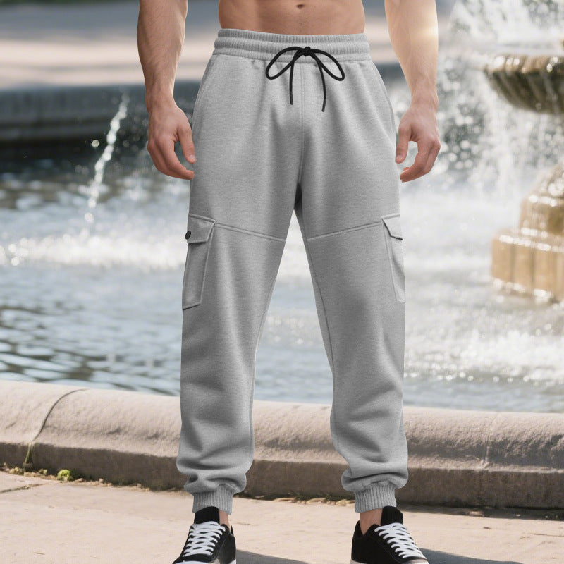 Men's Work Pants with Loose Leg Cuffs, Multiple Pockets, and Ankle Bands