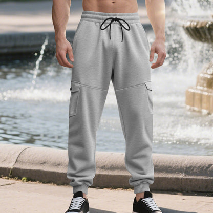 Men's Work Pants with Loose Leg Cuffs, Multiple Pockets, and Ankle Bands