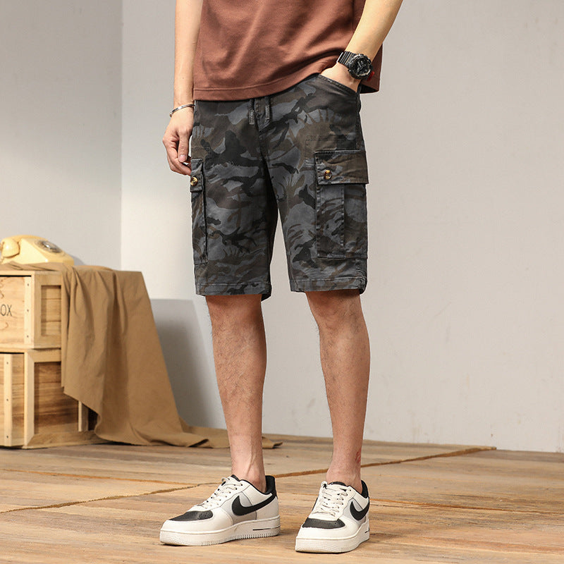 Herren Sommer Cargo-Shorts Mit Camouflage-Print, Mehreren Taschen Und Geradem Saum
