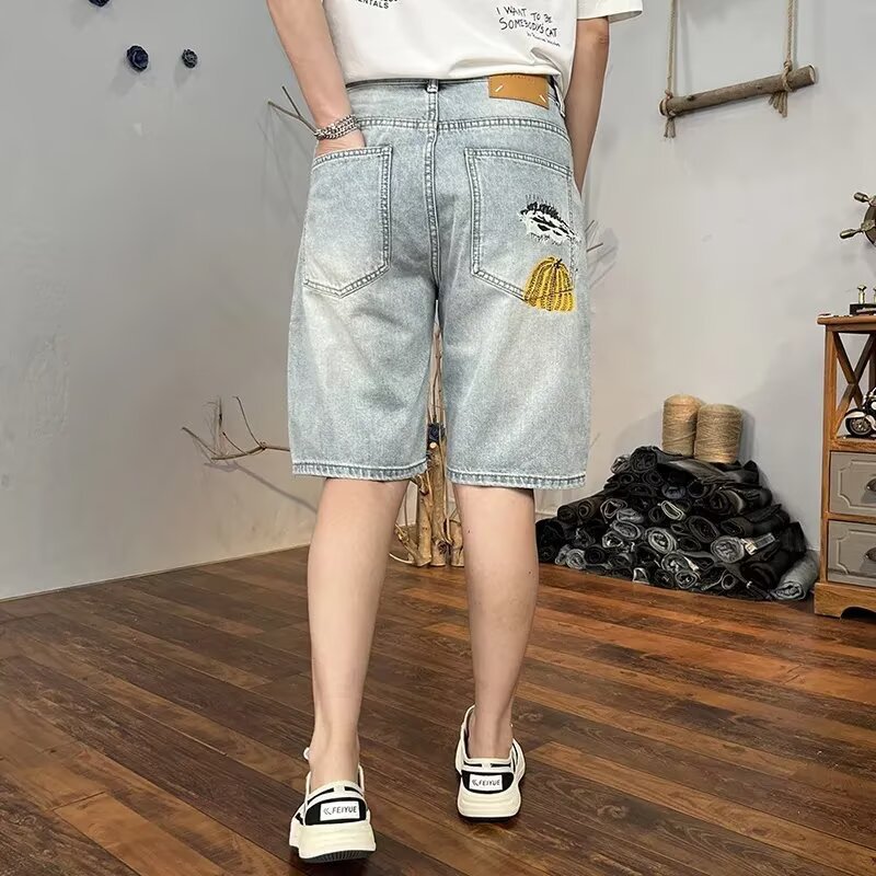 Herren Sommer Cropped Shorts, Helle Waschung, Used-Look, Risse, Lockere Passform
