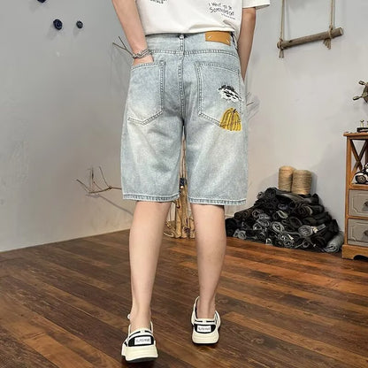 Herren Sommer Cropped Shorts, Helle Waschung, Used-Look, Risse, Lockere Passform