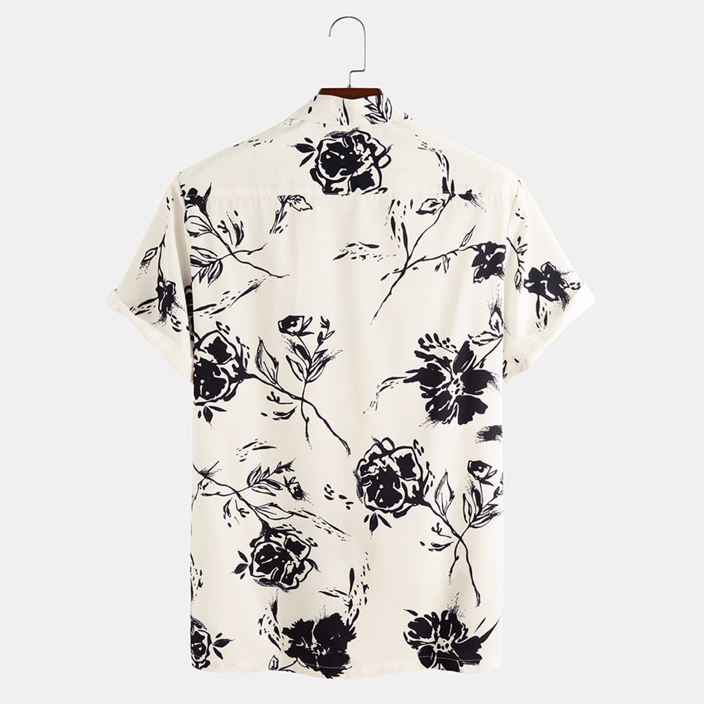 Herren Sommer Hemd mit Blumenmuster – Kurzarm Schmale Passform Knopfleiste