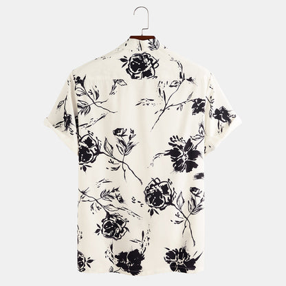 Herren Sommer Hemd mit Blumenmuster – Kurzarm Schmale Passform Knopfleiste