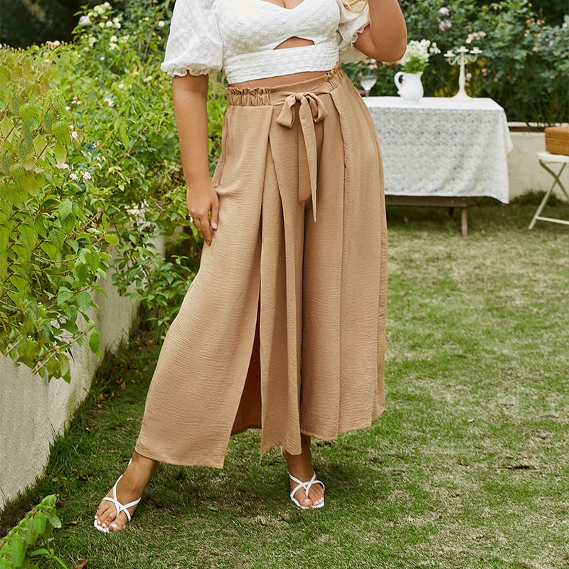 Damen-Hose mit hohem Bund, Schnalle und lockerem, weitem Bein – Klassischer Stil