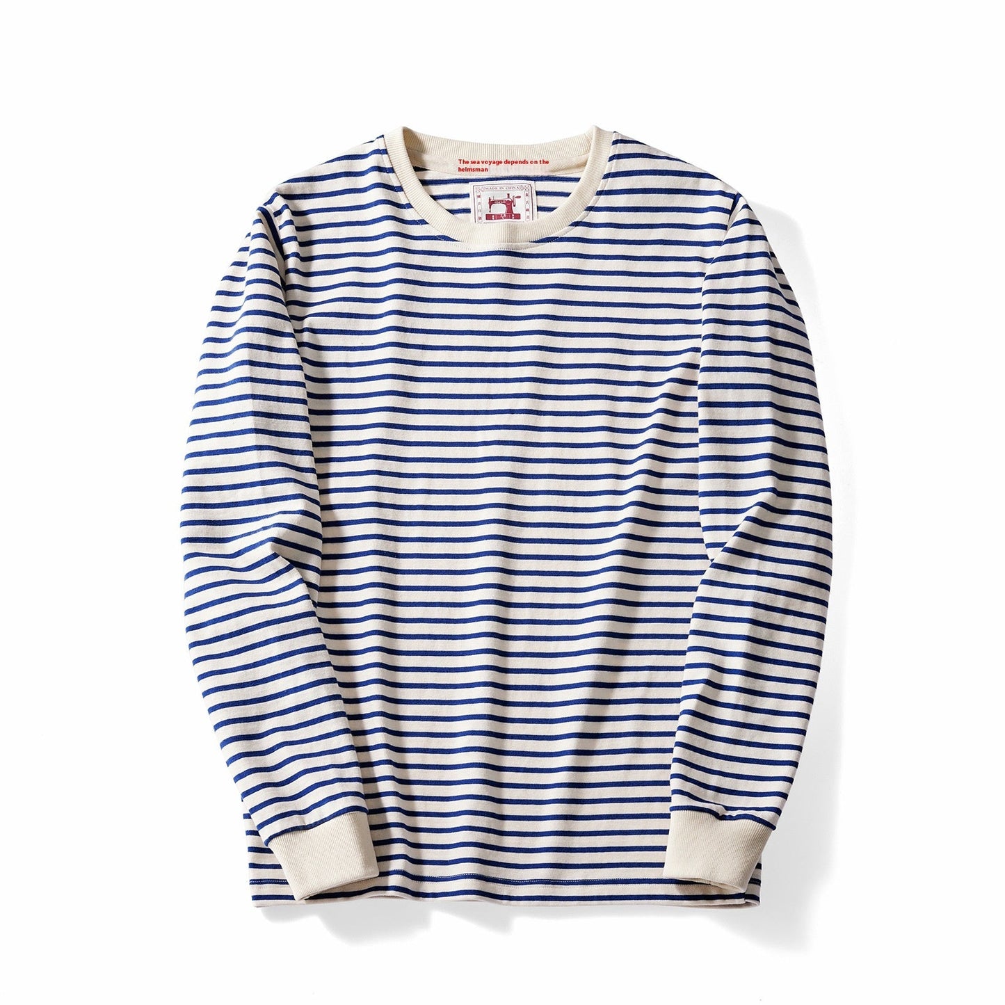 Men's long-sleeve shirt with stripes, round neckline, sweater