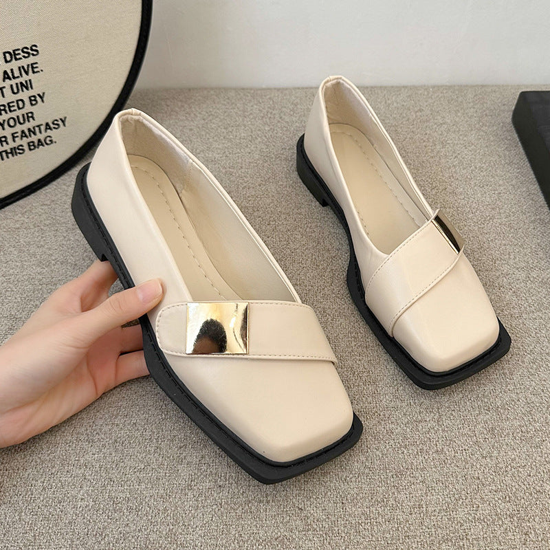 Damen-Ballerinas Mit Eckiger Zehenpartie Und Metallschnalle Zum Hineinschlüpfen