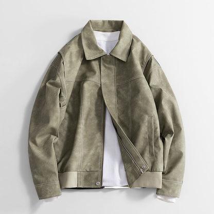 Herren PU-Jacke Retro-Look mit weitem Schnitt